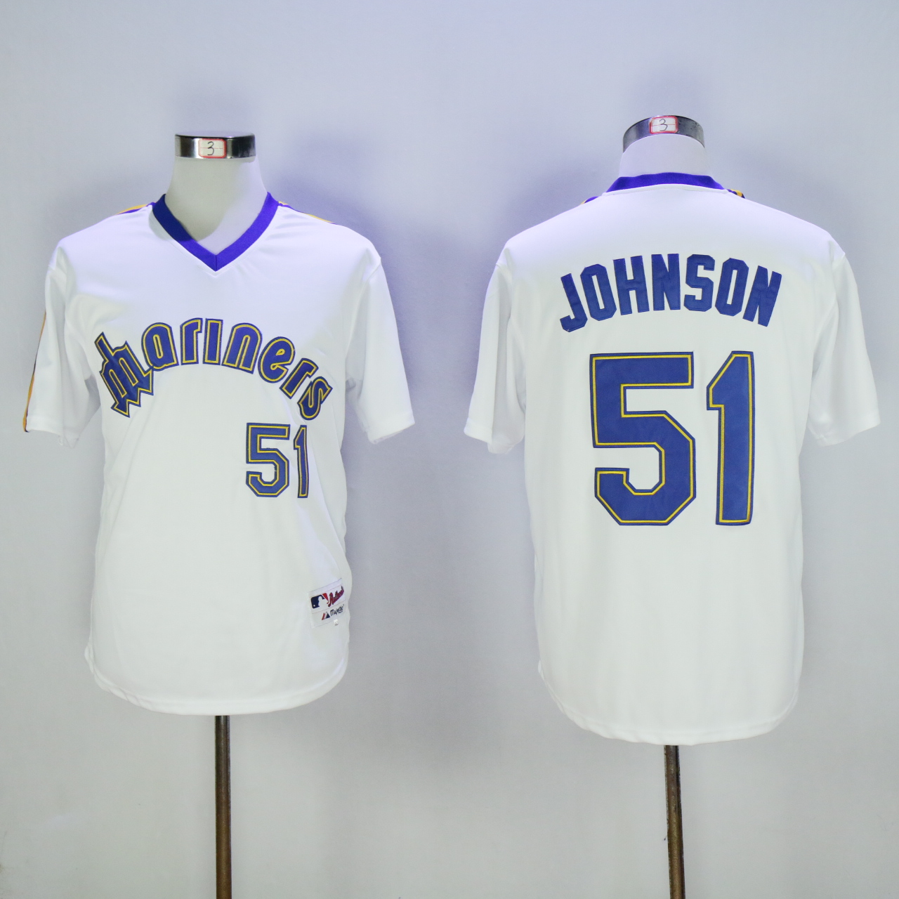 Men Seattle Mariners 51 Johnson Whtie Throwback MLB Jerseys1